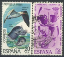 SPAIN, 1967/1978, GALLEON MAP OF AMERICAS SPAIN & PHILIPPINES & SEA GULLS STAMPS SET OF 2, # 1487,& 2100, USED. - Gebraucht