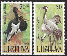 Lithuania (Lietuva) - MNH ** 1991 Complete Set 2/2 : Black Stork -  Ciconia Nigra +  Common Crane  -  Grus Grus - Storchenvögel