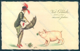 New Year Pig Fashion Lady Four Leaf Clover Amag Serie 2180 Postcard TW1407 - Other & Unclassified