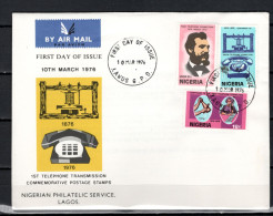 Nigeria 1976 Space, Telephone Centenary Set Of 3 On FDC - Afrika