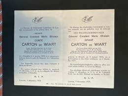 Rector Van Kath. Univ Leuven Verzoekt U Gebed Messire  Carton De Wiart Prof *1876 Brussel +1959 Brussel Lives-sur-Meuse - Obituary Notices