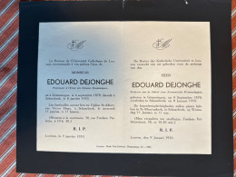 Rector Kath Univ Leuven Verzoekt Gebed Heer Edouard Dejonghe *1878 Grimmingen +1950 Schaarbeek Professor Wetenschappen - Esquela