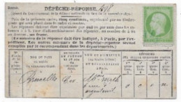 Guerre 1870 SIEGE DE PARIS Carte Transmise Par Ballon Monté Dépêche Réponse Timbre 5c Empire Neuf + Marque De Contrôle - Krieg 1870