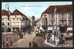 AK Leoben, Hauptplatz Mit Geschäften Und Denkmal  - Otros & Sin Clasificación