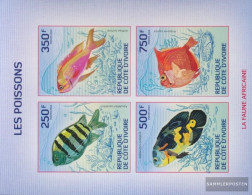 The Ivory Coast 1509-1512B Sheetlet (complete Issue) Ungezähnte Stamps Unmounted Mint / Never Hinged 2014 Fish - Ivory Coast (1960-...)
