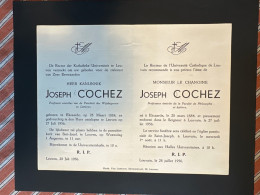 Rector Kath Univ Leuven Verzoekt Gebed Eerw. Kanunnik Joseph Cochez Professor Wijsbegeerte *1884 Eksaarde +1956 Leuven - Obituary Notices