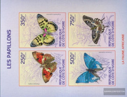 The Ivory Coast 1504-1507B Sheetlet (complete Issue) Ungezähnte Stamps Unmounted Mint / Never Hinged 2014 Butterflies - Ivory Coast (1960-...)