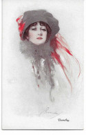 Barribal. Très Belle Carte. Femme Avec Chapeau Gris, Plumes Rouges.  Dorothy. Series C, No. 2519 - Barribal, W.
