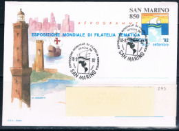 SAN MARINO 1992 -aerogramma Expo Genova 92, Annullo Speciale. - Ganzsachen