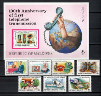 Maldives 1976 Space, Telephone Centenary Set Of 7 + S/s MNH - Azië