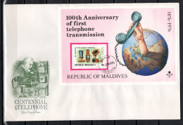 Maldives 1976 Space, Telephone Centenary Set Of 7 + S/s On 3 FDC - Asien