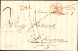 Lombardo-Venetia 1843 Franca Brief Von Mailand Nach -Frankreich, TS1  Mit Stempel Sarde Pont De B(eauvoisin) - ...-1850 Préphilatélie