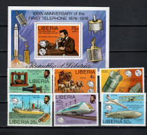 Liberia 1976 Space, Telephone Centenary, Zeppelin, Concorde Set Of 6 + S/s MNH - Afrika