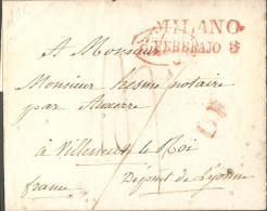 Lombardo-Venetia 1843 Franca Brief Von Mailand Nach -Frankreich, TS1  Mit Stempel Sarde Pont De B(eauvoisin) - 1. ...-1850 Prephilately