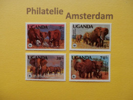 Uganda 1983, WWF FAUNA AFRICAN ELEPHANT AFRIKAANSE OLIFANT: Mi 361-64, Type A, ** - Nuovi