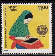 India MNH 1996, SAARC Year Of Literacy, Women Writing., Slate, Education, Costume, Cond., Marginal Stains - Ongebruikt