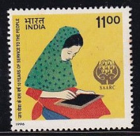 India MH 1996, SAARC Year Of Literacy, Women Writing., Slate, Education, Costume, Cond., Marginal Stains - Neufs