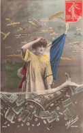 FANTAISIES - Pour La France - Aviations - Drapeau - Femme - Carte Postale Ancienne - Vrouwen