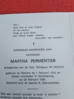 Doodsprentje Martha Permentier / Hamme 1/2/1914 - 28/2/1996 ( Philippus De Munck ) - Religion & Esotericism