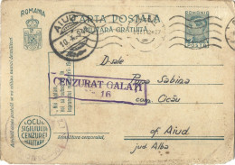 ROMANIA 1942 FREE MILITARY POSTCARD, CENSORED GALATI 16, SENT FROM HOSPITAL Z. I. No.206, SALON 7, POSTCARD STATIONERY - Storia Postale Seconda Guerra Mondiale