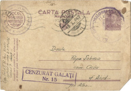 ROMANIA 1942 MILITARY POSTCARD, CENSORED GALATI Nr.15, SENT FROM HOSPITAL Z. I. No.206, SALON 7, POSTCARD STATIONERY - Storia Postale Seconda Guerra Mondiale