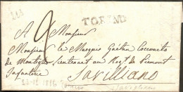 Italy 1816 Turin Full Letter With Line Marking Torino To Savilliano - ...-1850 Préphilatélie