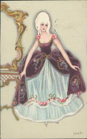CHIOSTRI SIGNED 1920s POSTCARD - WOMAN WITH LARGE DRESS - EDIT BALLERINI & FRATINI - N.214 (5601) - Chiostri, Carlo