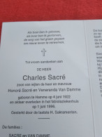 Doodsprentje Charles Sacré / Hamme 4/6/1922 - 1/6/1996 ( Z.v. Honoré Sacré En Veneranda Van Damme ) - Godsdienst & Esoterisme