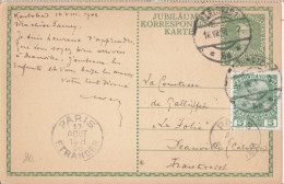 Entier "Jubilé De François Joseph 1908" 5h Vert  Obl. Karlsbad 1 5s Le 16 VIII 08 Pour Paris + Complément 5h N° 104 - Briefkaarten