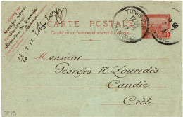 CTN85E - TUNISIE CARTE POSTALE N° 19 TUNIS / CANDIE (CRETE) 15/3/1912 - Lettres & Documents