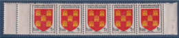 Poitou Armoiries De Provinces VI N°952 Bande 5 Timbres Neufs Avec Bord De Feuille Et Double Pont - 1941-66 Wappen