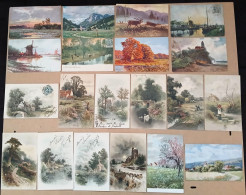 Lot De 20 CPA  ILLUSTRATEURS Dos Précurseur - Vue Paysages,  Quelques-unes Signées - Toutes Les Cartes Visibles - 5 - 99 Cartes