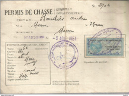 Permis De CHASSE Timbres Fiscaux 1951 BRESSUIRE - Historical Documents