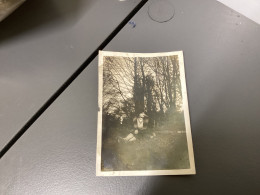 Photo Snapshot 1920 Cannes Belle Femme Bien Habillé Dans Un Jardin, Square Assise Par Terre, Fourrure, Arbre - Anonymous Persons