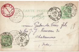 CTN85E - TUNISIE CARTE POSTALE N° 10 TUNIS / CHATEAUROUX 24/9/1900 - Lettres & Documents