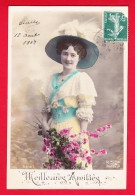 Fant-415P57  Jeune Femme, Chapeau Avec Plumes, Bouquet De Fleurs, Cpa BE - Femmes