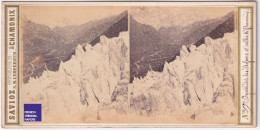 Chamonix Mont-Blanc / Pyramides Glace - Photo Stéréoscopique 1865 Savioz Alpes Haute-Savoie Glacier Des Bossons C3-30 - Stereoscopio