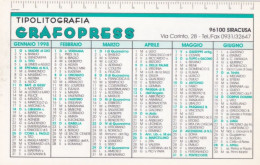 Calendarietto - Grafopress - Siracusa - Anno 1998 - Petit Format : 1991-00