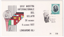 1977-LONGARONE XVIII^MOSTRA DEL GELATO (30.11) Annullo Speciale Su Cartolina - 1971-80: Marcophilie