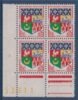 Oran  Blason De Villes N°1230A Bloc De 4 Timbres Neufs Coin De Feuille Numéroté 53311 Couleur Jaune Décalée - 1941-66 Wappen