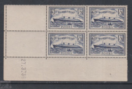 France N° 299 XX Paquebot "Normandie", En Bloc De 4 Coin Daté Du 27 . 3 . 35  Sans Charnière, TB - 1930-1939