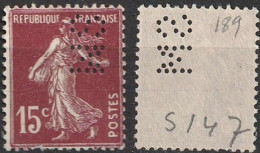 France Semeuse Perforée SM S147 N° 189 (F23) - Used Stamps