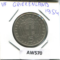 5 DRACHMES 1954 GRECIA GREECE Moneda #AW570.E.A - Grecia