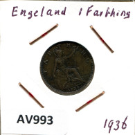 FARTHING 1936 UK GBAN BRETAÑA GREAT BRITAIN Moneda #AV993.E.A - B. 1 Farthing