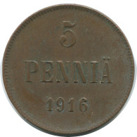 5 PENNIA 1916 FINLANDIA FINLAND Moneda RUSIA RUSSIA EMPIRE #AB192.5.E.A - Finlandia