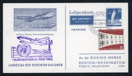 Berlin Luftpostkarte Ganzsache Lufhansa Boeing An Boeing Werke USA 1959 - Flugzeuge