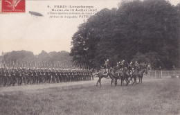 75) PARIS - LONGCHAMPS - REVUE  DU 14/7/1907 - ECOLE SPECIALE MILITAIRE DE SAINT CYR -  ARRIVEE DU DIRIGEABLE PATRIE  - Paris (16)