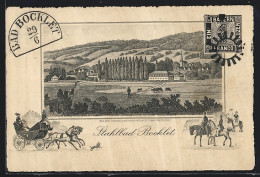 Künstler-AK Stahlbad Bocklet, Blick über Weiden Auf Den Ort, Kutsche Und Reiter, Ganzsache  - Briefkaarten