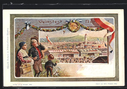 Künstler-AK Nürnberg, Volksfest, Festpostkarte, Familie Blickt Aufs Festgelände, Ganzsache  - Cartoline