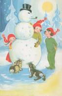 Buon Anno Natale PUPAZZO Vintage Cartolina CPSMPF #PKD822.A - Nouvel An